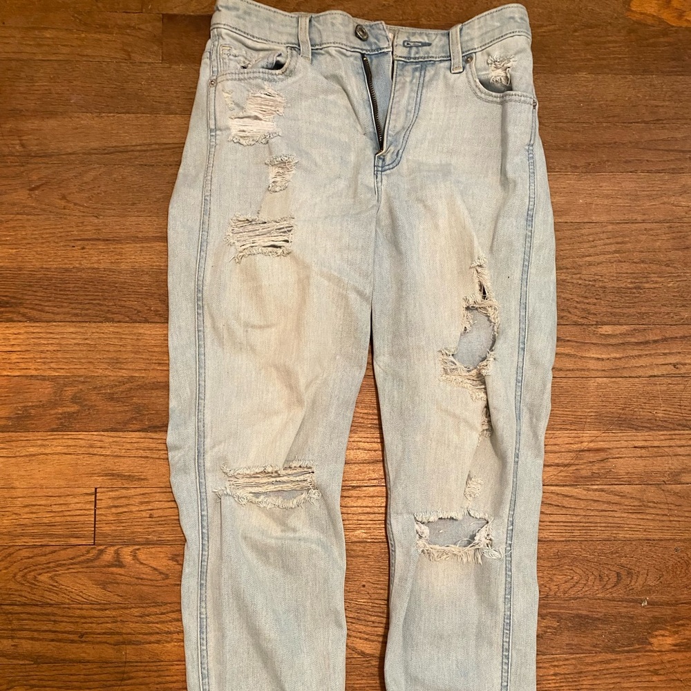A&F high waisted distressed cropped straight ankle jeans